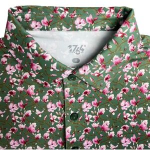 1764 Signature Polo Mens M‎ Green Cherry Blossoms Enola Golf Performance Shirt
